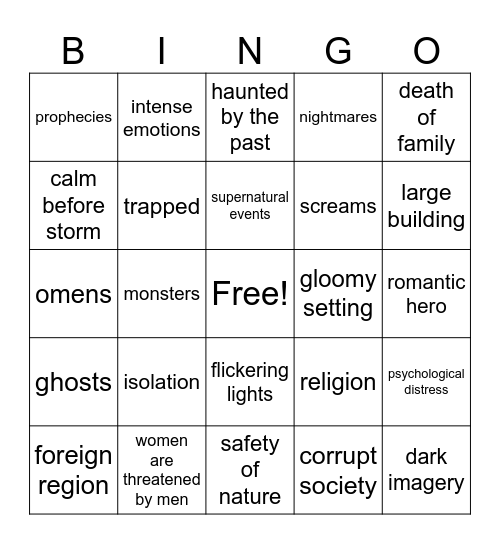 Gothic Bingo Card