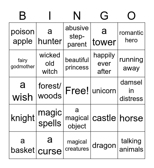 Fairytale Bingo Card