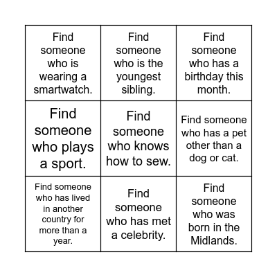 Finance Business Excellence Ice Breaker Bingo Card