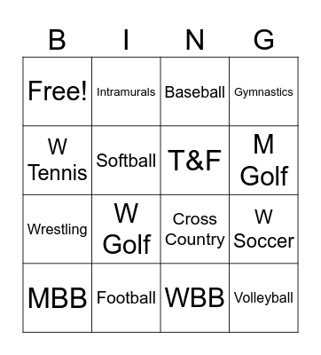 Mizzou Athletics Bingo Card