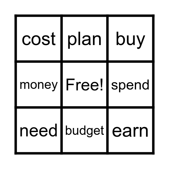 Right on the Money Vocabulary Bingo Card
