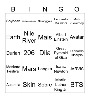 BINGO QUIZ Bingo Card