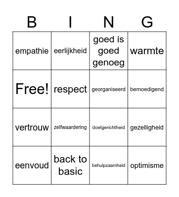 Team 1: missie Bingo Card