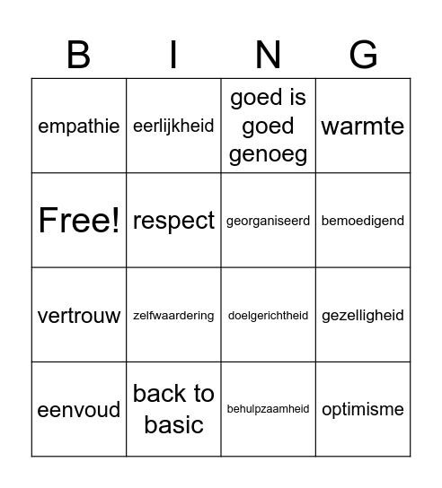 Team 1: missie Bingo Card