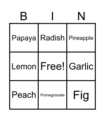 "Food and Drinks" Bingo Card