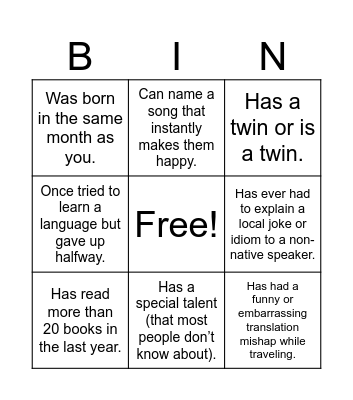 Find someone who Bingo Card