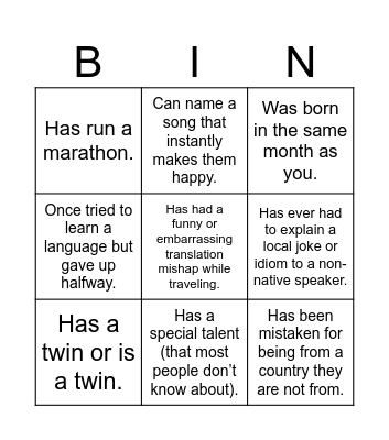 Untitled Bingo Card