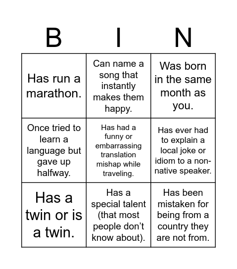 Untitled Bingo Card