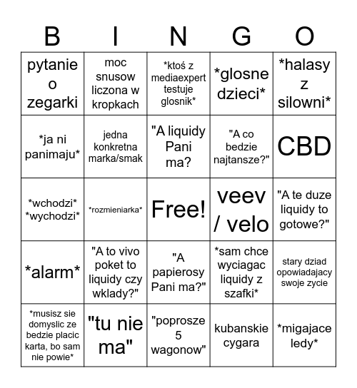 SMOKE PLAZA be like Bingo Card