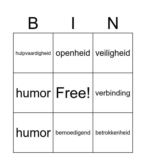 Missie team 3 Bingo Card