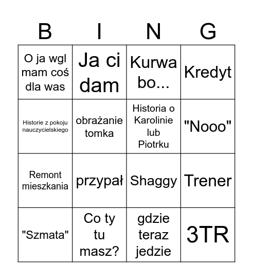 kacper Bingo Card