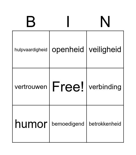 Missie team 3 Bingo Card