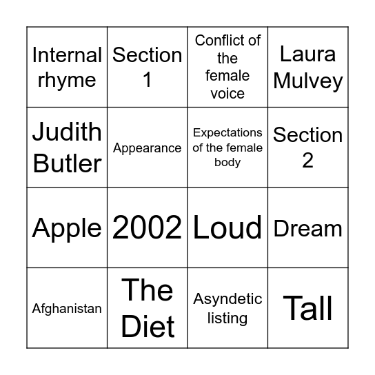 ‘Loud’ and ‘The Diet’ Bingo Card