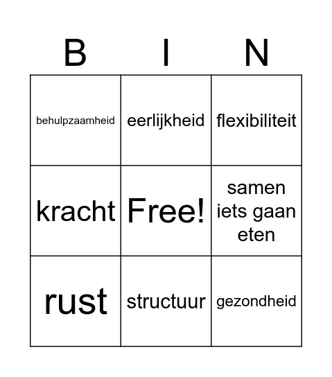 Missie team 4 Bingo Card