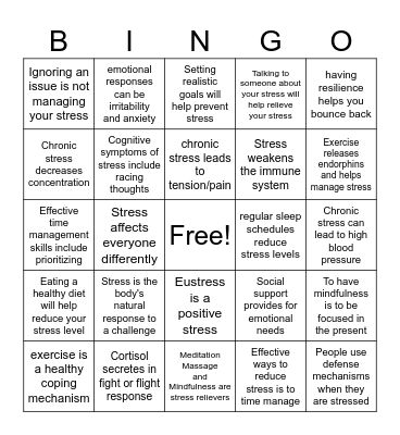Stress Unit Bingo Card