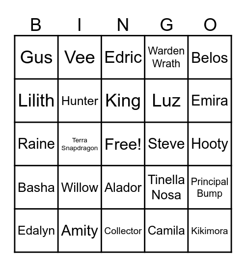 TOH Trauma Bingo Card