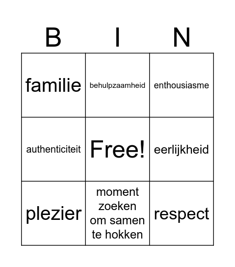 Missie team 6 Bingo Card