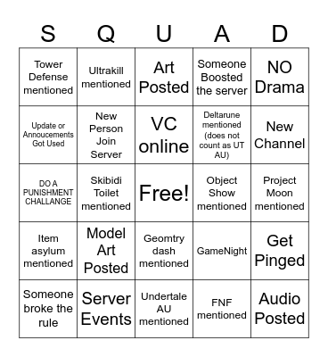 squad gang bingo V2 Bingo Card