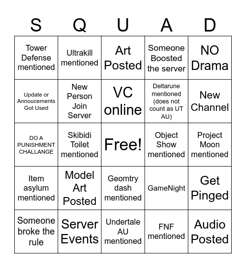 squad gang bingo V2 Bingo Card