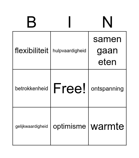 Missie team zorg Bingo Card