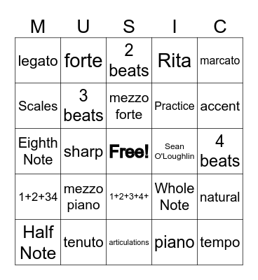 Band Valentine's BINGO Card