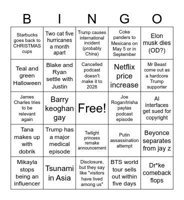 2025 Post Inaguration Bingo Card