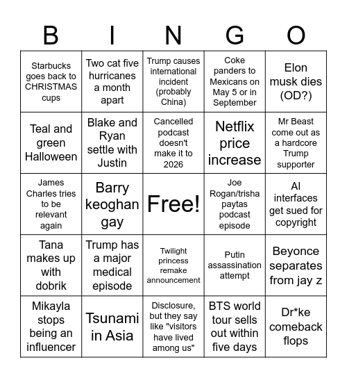 2025 Post Inaguration Bingo Card