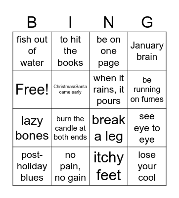 Idioms Bingo Card