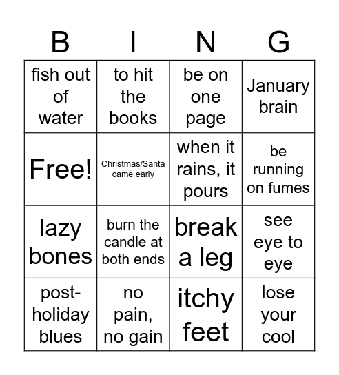 Idioms Bingo Card