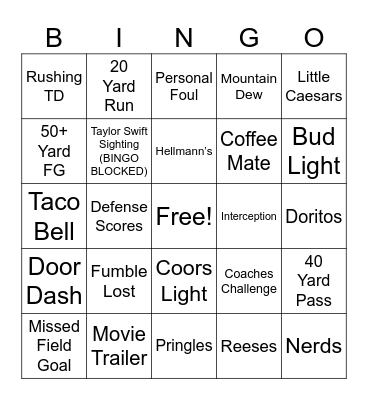 Super Bowl 2025 Bingo Card