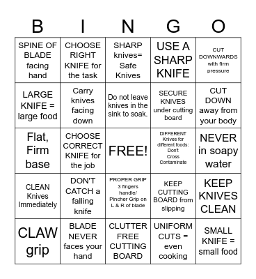 Kitchen Safety Bingo Card