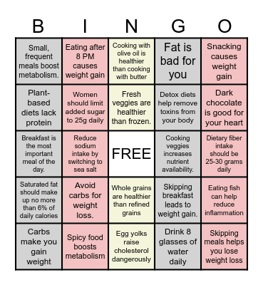 Myth-Buster Bingo Card