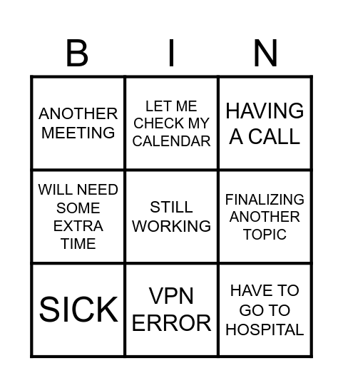 WHY EDU WON'T BE ABLE TO JOIN TODAY? Bingo Card
