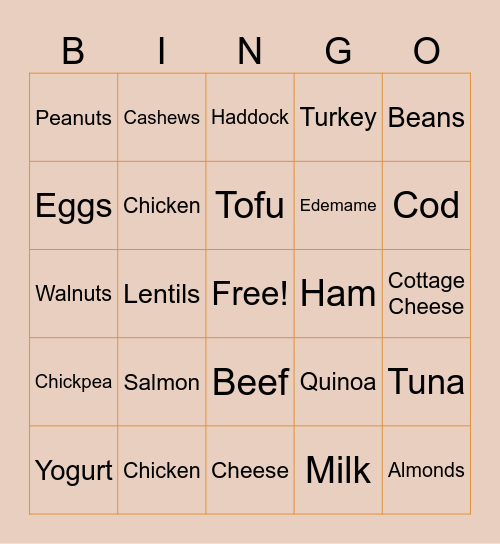 Protein Foods Bingo Card