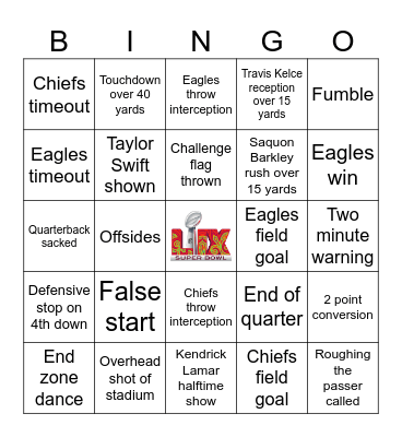 Super Bowl 2025 Bingo Card
