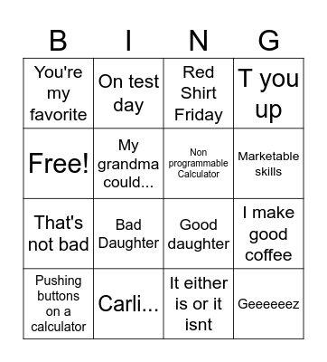 BJ Bingo Card