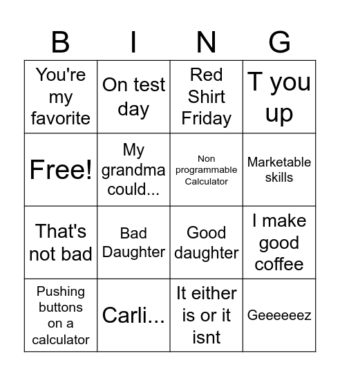 BJ Bingo Card