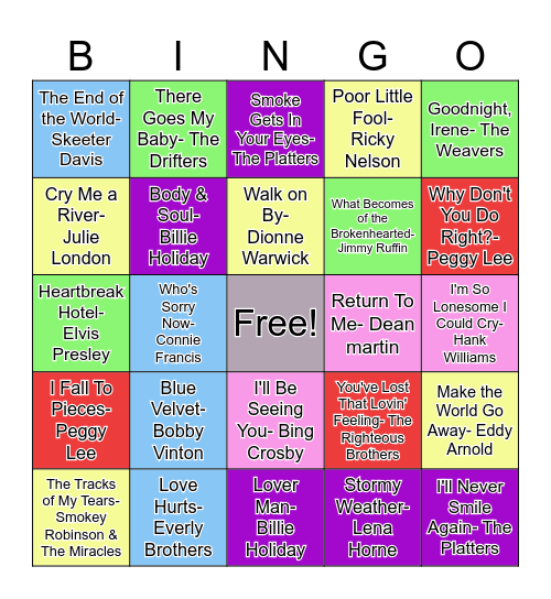 Song of Heartbreak Bingo Card