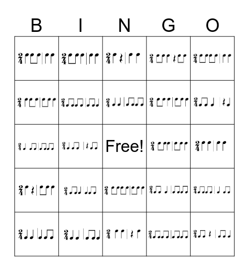 Unit 1 Rhythm Bingo Card