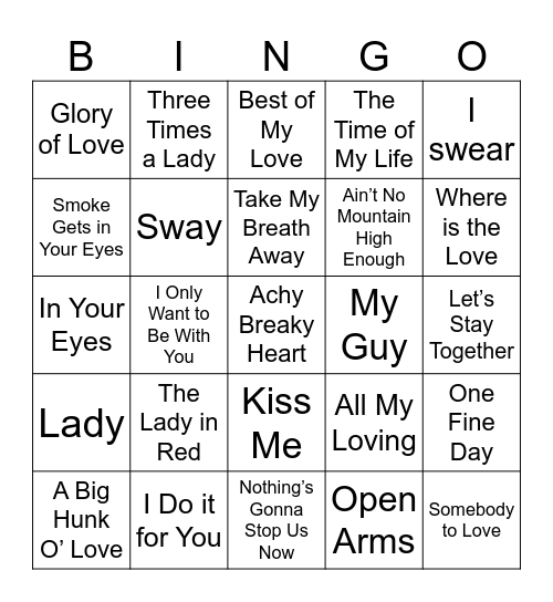 Galentine’s Music Bingo Card