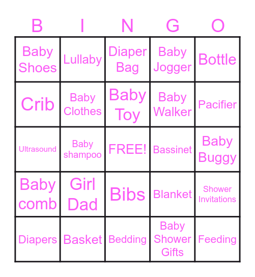 Sylvia's Baby Shower Bingo! Bingo Card