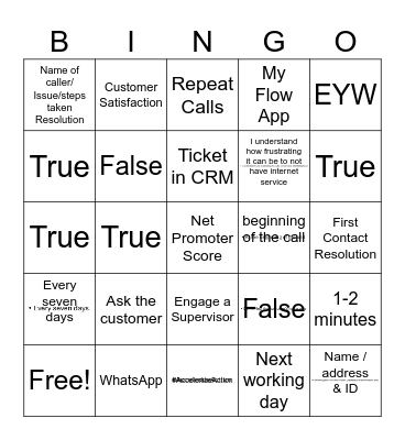 Contact Center Fun Fridays BINGO!!! Bingo Card