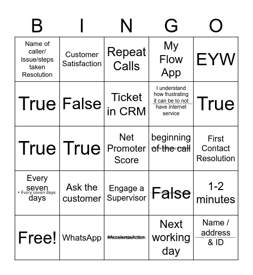 Contact Center Fun Fridays BINGO!!! Bingo Card