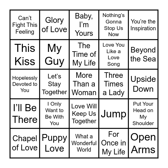 Galentine’s Music Bingo Card