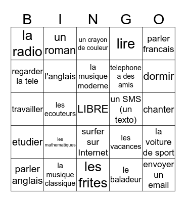 Francais I - Chap. 2, Voc. 1 Bingo Card