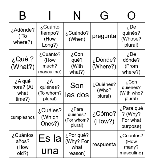 Preguntas Bingo Card