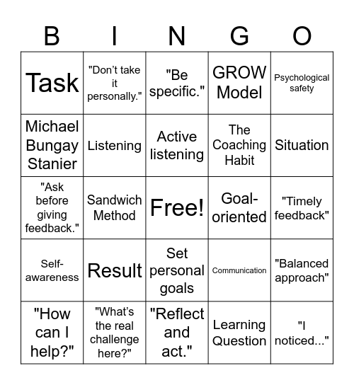 Feedback Bingo Card