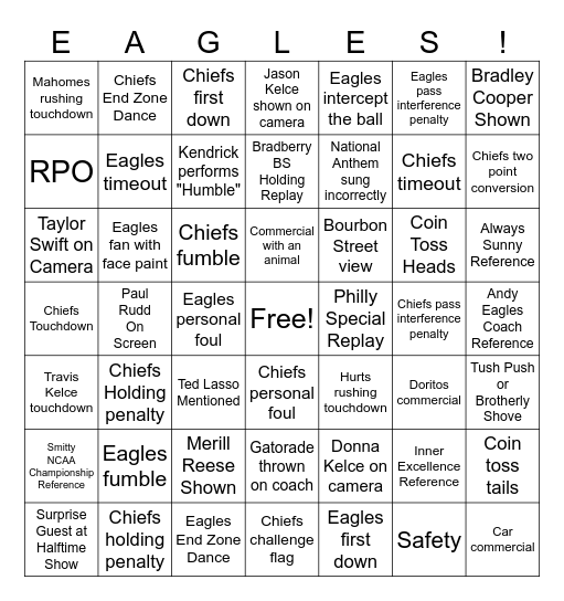 Super Bowl 2025 Bingo Card