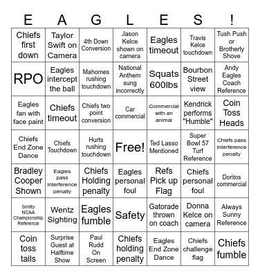 Super Bowl 2025 Bingo Card
