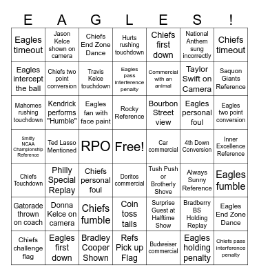 Super Bowl 2025 Bingo Card